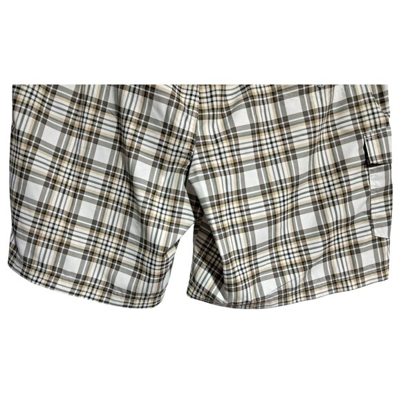Chaps Plaid Swim Trunks Mens XL Beige White Polyester Mesh Lined Drawstring - Picture 11 of 14